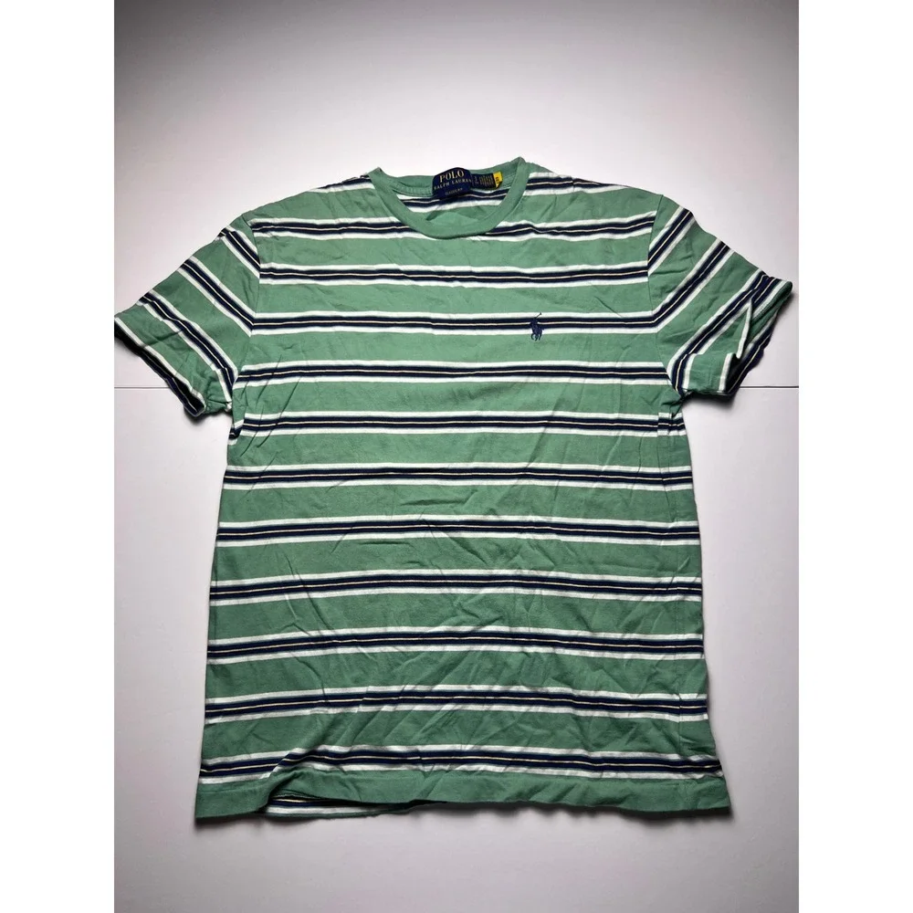 Polo Ralph Lauren T-Shirt Mens S Green Striped Classic Fit Short Sleeve Pony